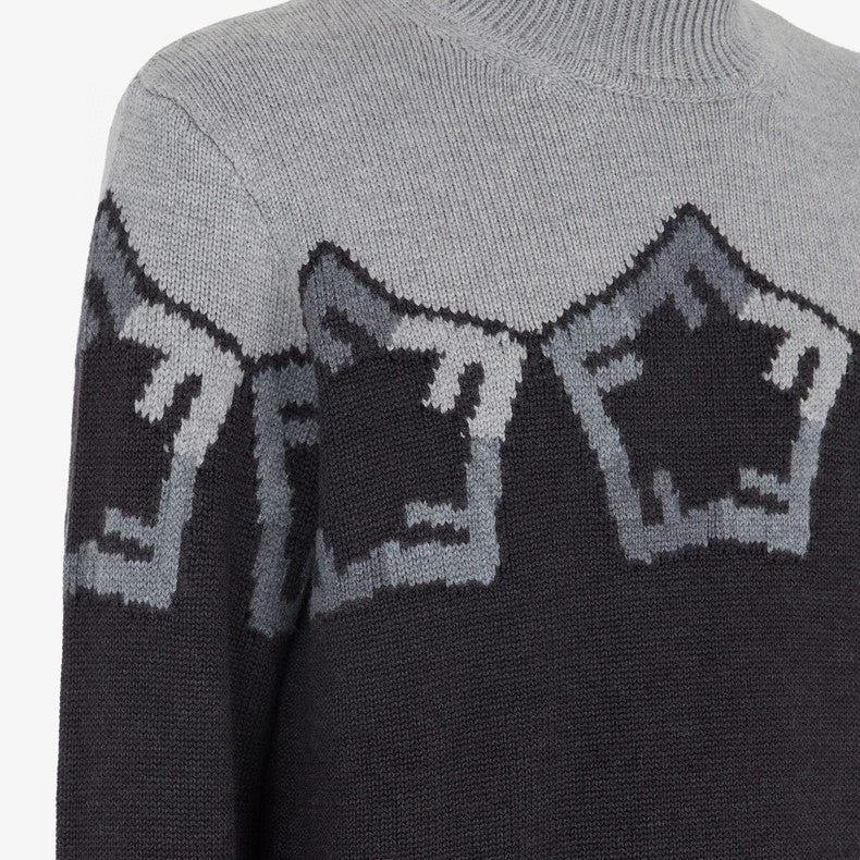 Fendi Men's Spring And Autumn Grey Loose High Neck Knit Pullover Jumper Sweater #97844