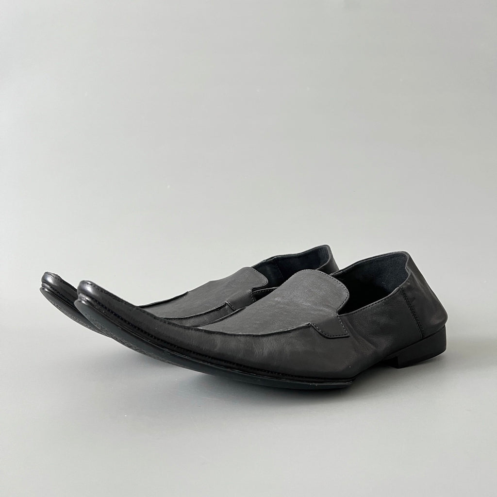 Balenciaga Men's Spring Summer Square Pointed Toe Cow Leather Shoes Horseshoe Heel High Street Trend Warped Toe Loafers Ngvp #1591
