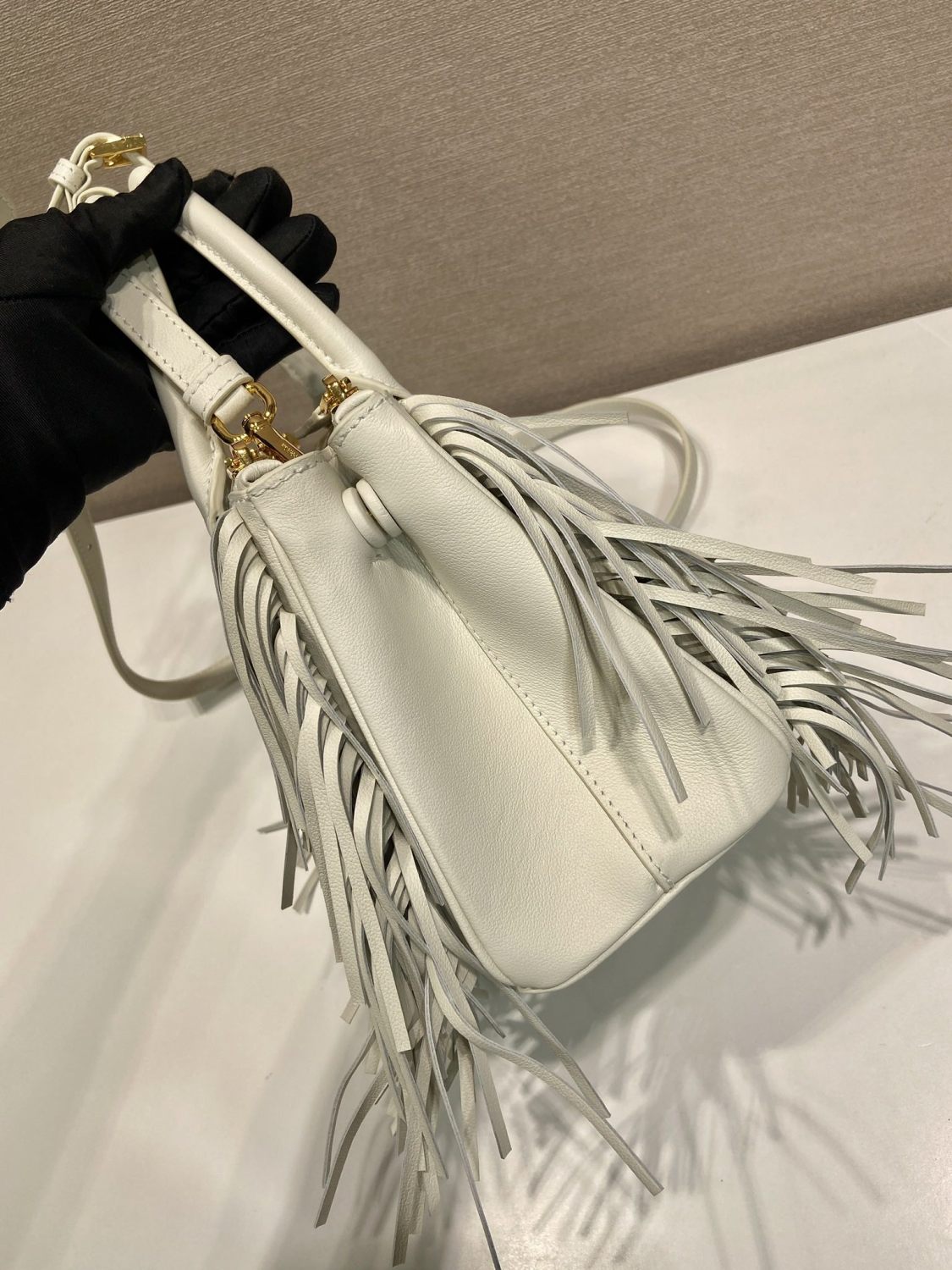 Prada Galleria Women's Solid Colour Metal Engraved Logo Tassel Design Calfskin Shoulder Bag Crossbody Bags Handbag #77979