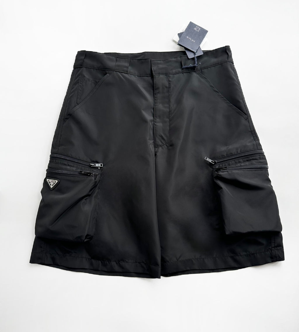 Prada Men's Summer Solid Colour Triangle Logo Nylon Casual Zip Up Shorts #74838