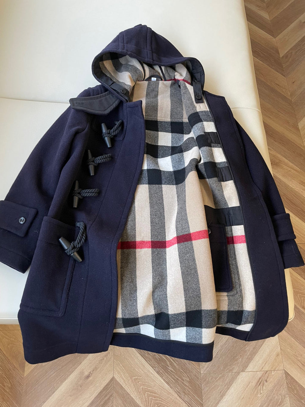 Burberry Men's Winter Lined Functional Wool Cowl Button Plaid Long Coat Jacket #97161