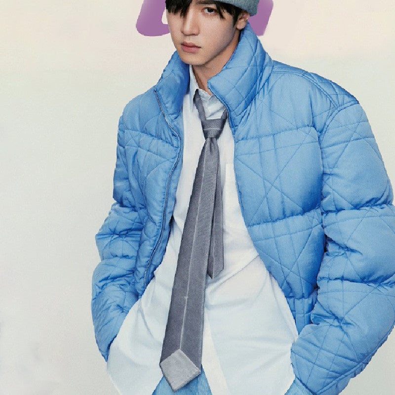 Dior Men's Autumn And Winter Fashion Trend Casual Zipper Stand Up Collar High Street Down Jacket Blue And Black Ngvp #7327