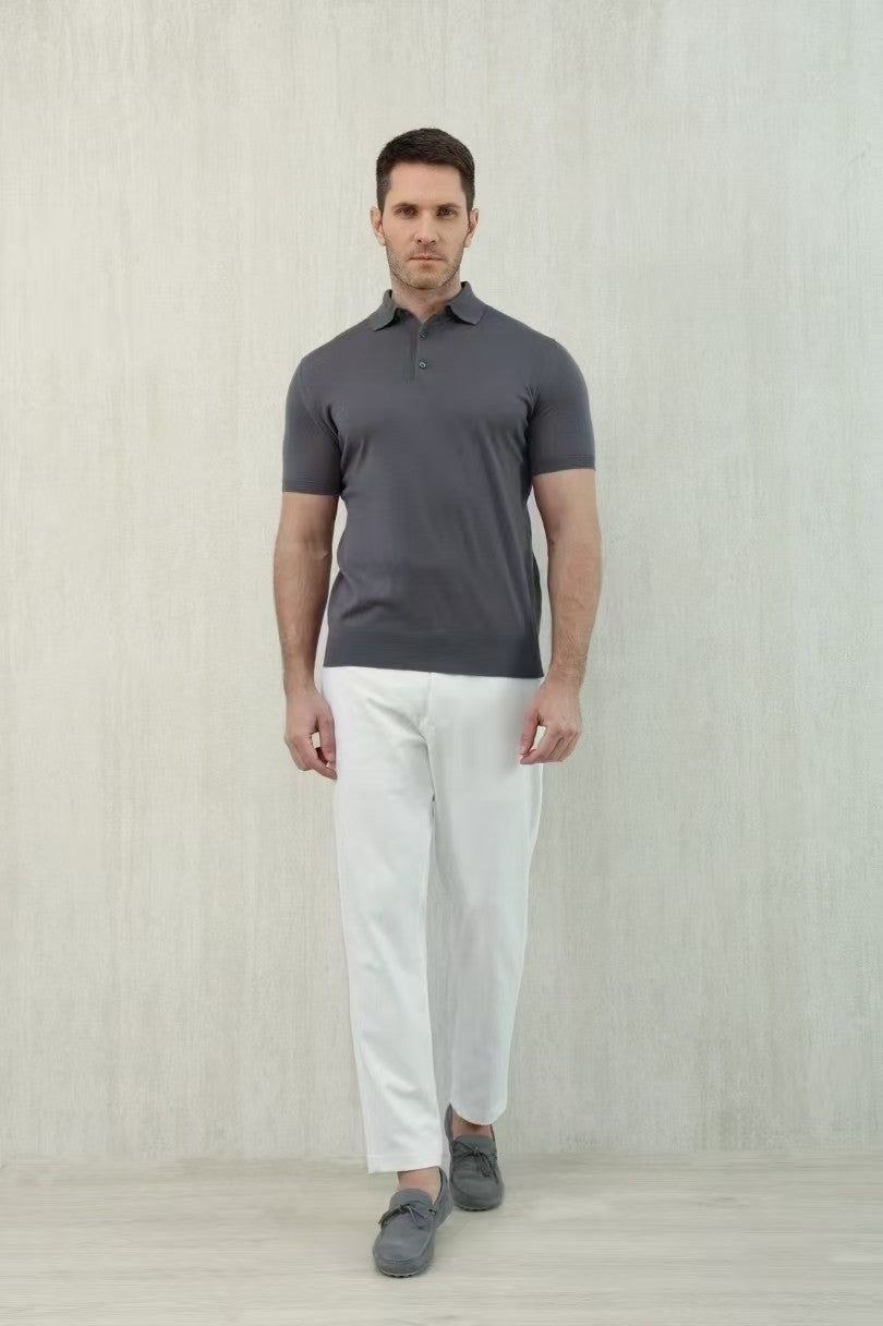 Loro Piana Men's Summer Lapel Straight Solid Color Fitted Pullover Short Sleeve Polo Shirt Ngvp #1554