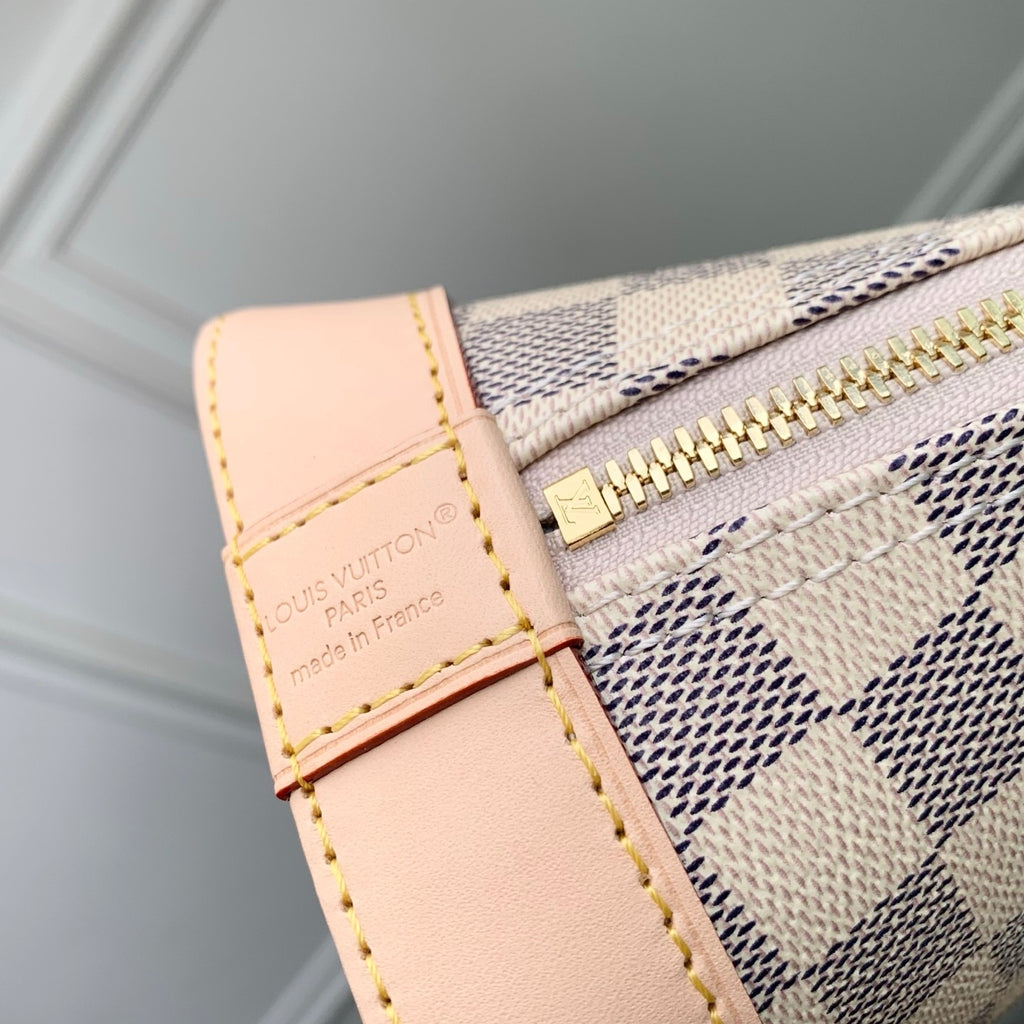 Louis Vuitton Women's Shell Bag Alma Bb White Damier Azur Checkered Pattern Stylish And Elegant Handbag And Crossbody Bag Spring/summer 2026 New Arrival N40902 Bags #196951