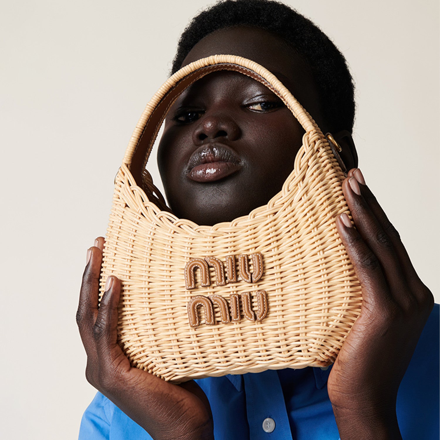 MiuMiu Wander Woven Hobo Small Handbag Women's Fashion Versatile Casual Summer Bags Bag 5BC125_2BVU_F0KFZ_V_OOO #81141