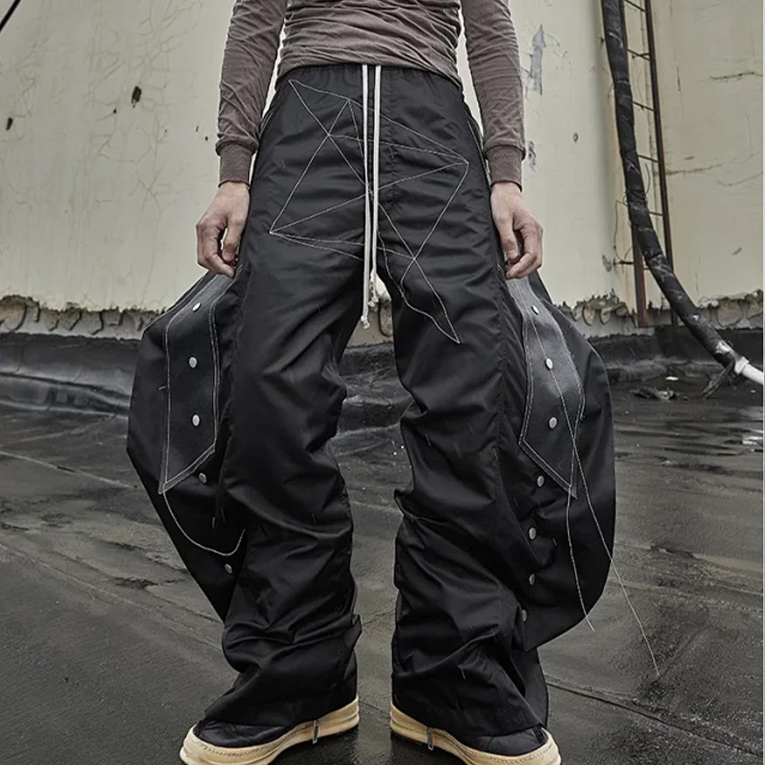 Rick Owens Men's Four Seasons Dark Line Button Workwear Pants Loose Retro Trend Drawstring Straight Leg Pants Ngvp #8779
