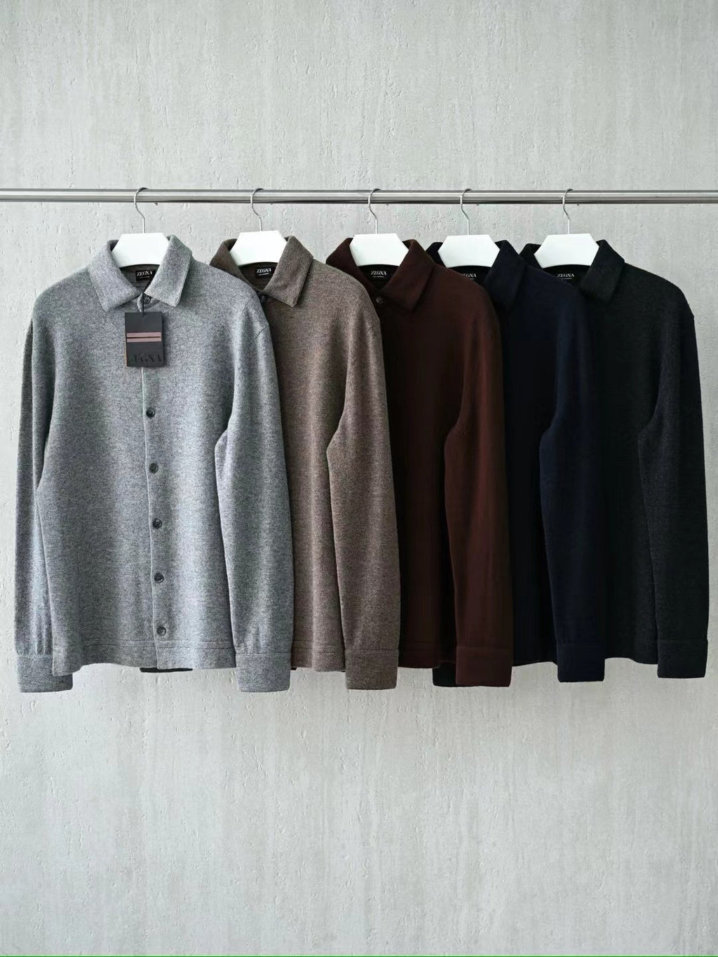 Ermenegildo Zegna Men's Spring. Summer. Autumn Cashmere Silk Lapel Long Sleeved Single Breasted Solid Color Shirt Ngvp #2564