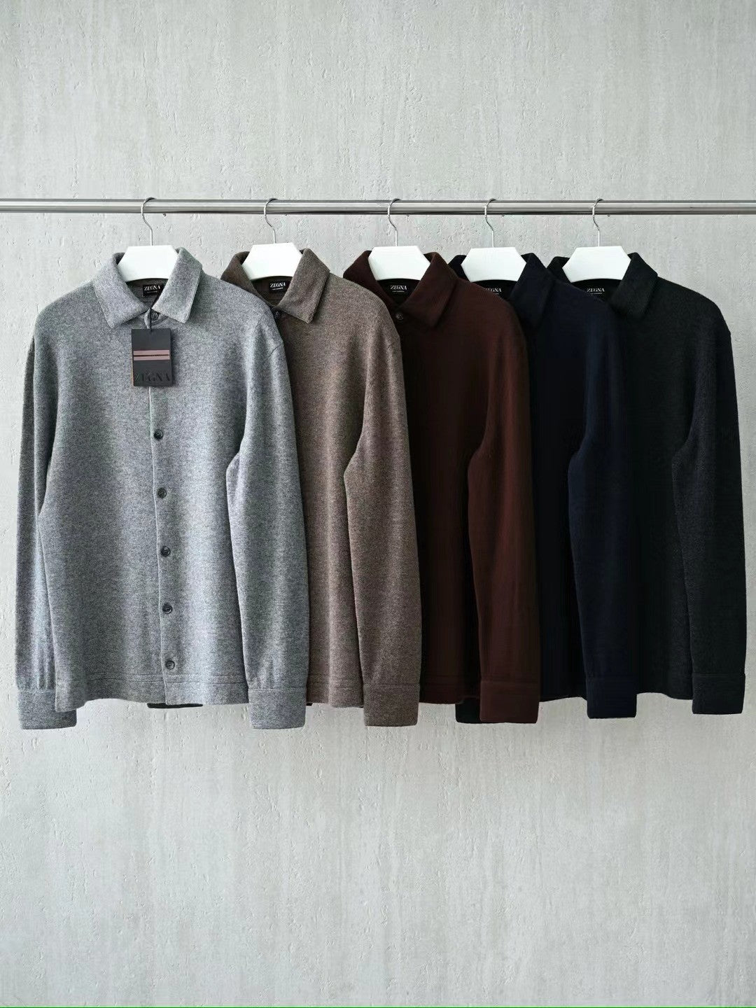 Ermenegildo Zegna Men's Spring. Summer. Autumn Cashmere Silk Lapel Long Sleeved Single Breasted Solid Color Shirt Ngvp #2564