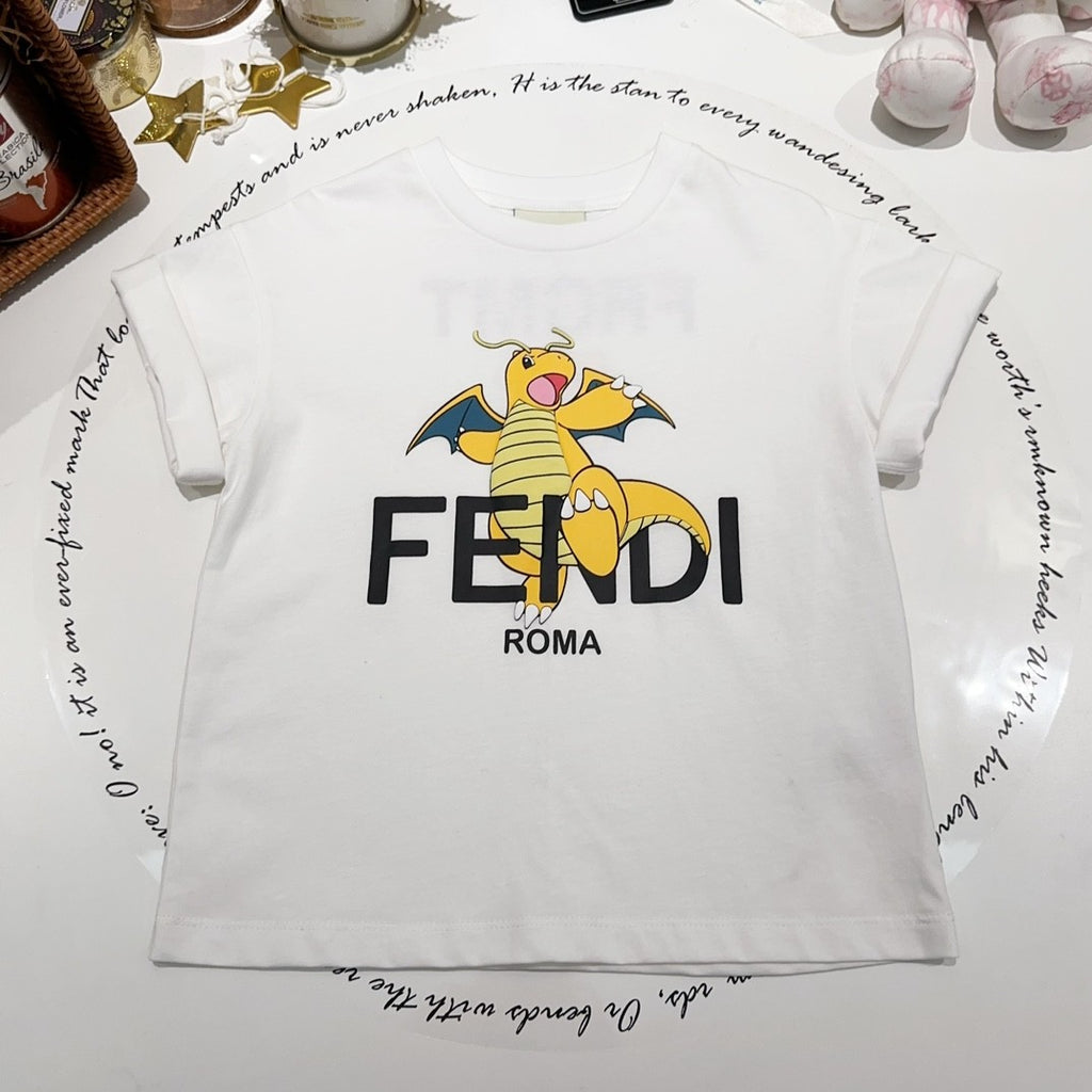 Fendi Kid's 2024 Chinese New Year Limited Series Summer Short Sleeve Logo Printed Fitted T-Shirt #31247
