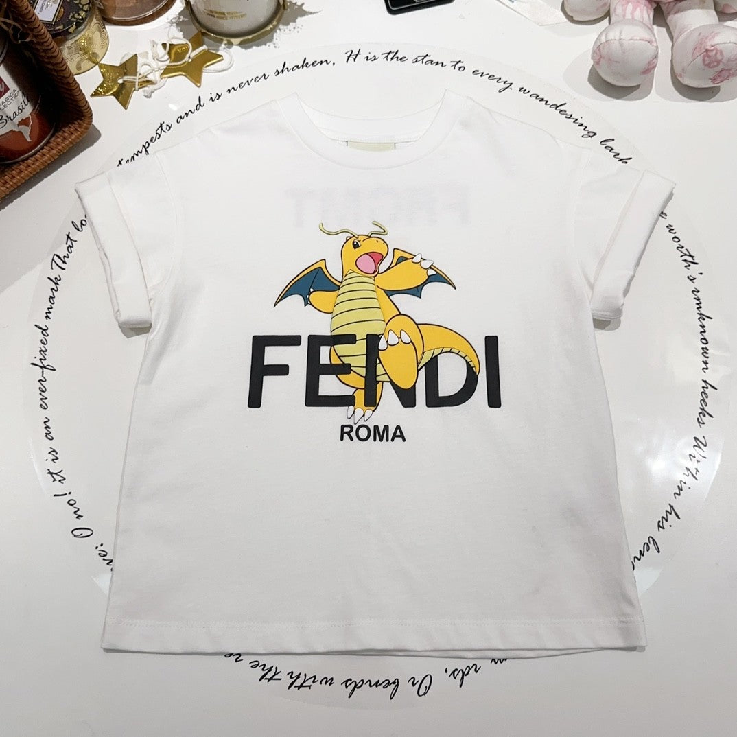 Fendi Kid's 2024 Chinese New Year Limited Series Summer Short Sleeve Logo Printed Fitted T-Shirt #31247