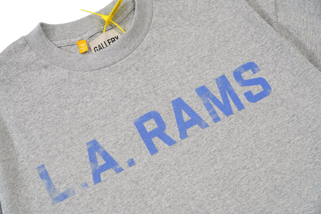 Gallery Dept. X LA Rams Vintage Heather Grey Tee Men's and Women's Summer Grey Letter Round Neck Short Sleeve T-Shirt #99261