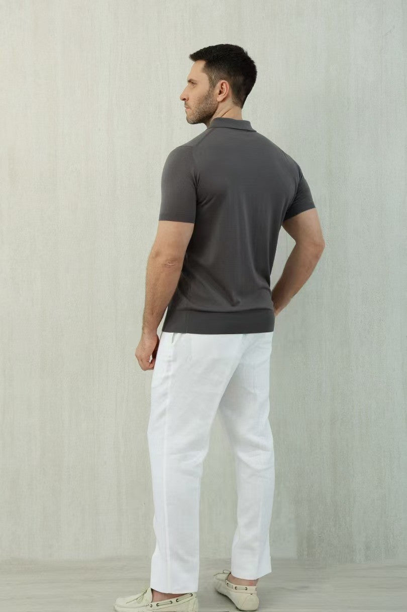 Loro Piana Men's Summer Solid Color Half Zip Straight Short Sleeve Polo Shirt Ngvp #1555
