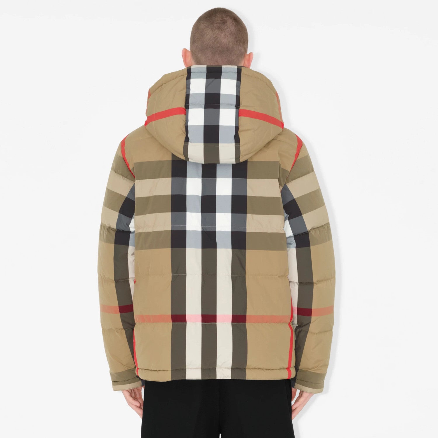 Burberry Men's Winter Fashion Casual Hooded Zip Up Checkered Reversible Double Sided Recycled Nylon Re:down Jacket #79371