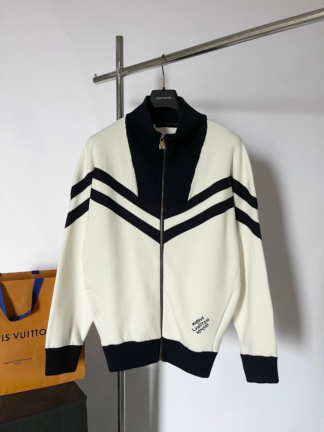 Louis Vuitton Men's Spring and Autumn Striped Letter Standing Collar Zipper Cotton Long Sleeve Jacket #99767