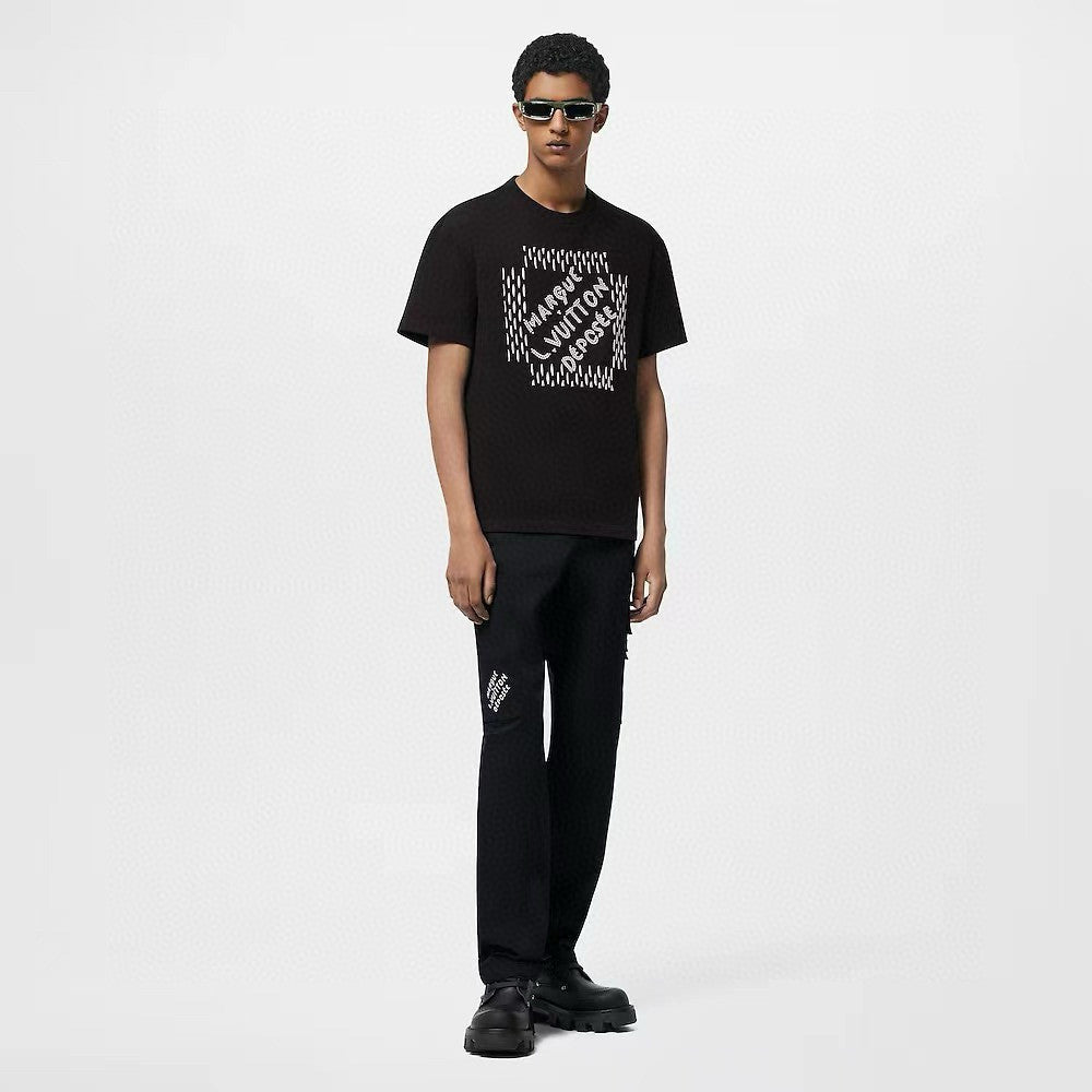 Louis Vuitton Men's Spring Summer Letter Printed Black Mid Waisted Casual Trousers Pants #99368