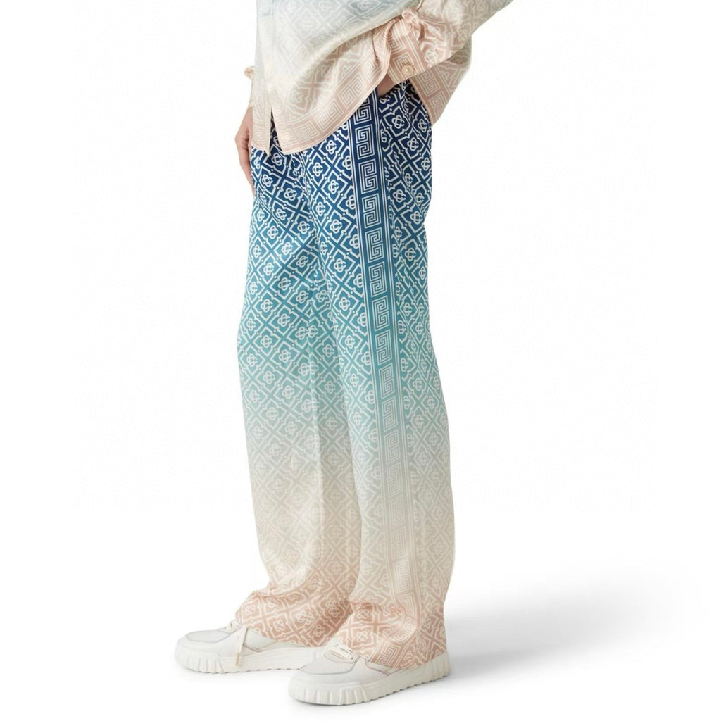 Casablanca Men's Spring And Fall Single-Breasted Loose Gradient Logo Pattern Long-Sleeved Silk Shirt Casual Elastic Pants #71877