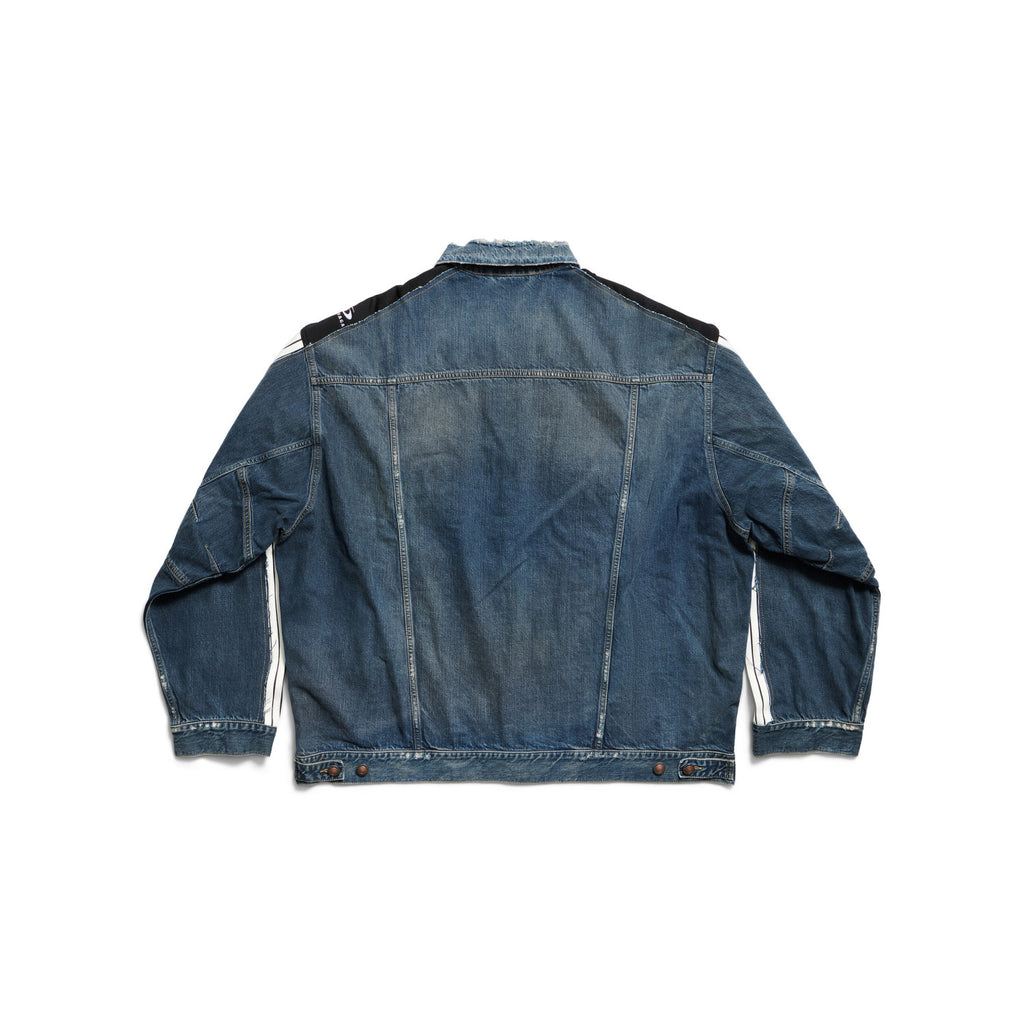 Balenciaga CUT- UP Men's Spring/fall Fashion Casual Washed Vintage Knit Fabric Lapel Single Breasted Denim Jacket With Zipper Or Button Closure Pair With Relaxed Fit Slouchy Jeans Suit Set #79511