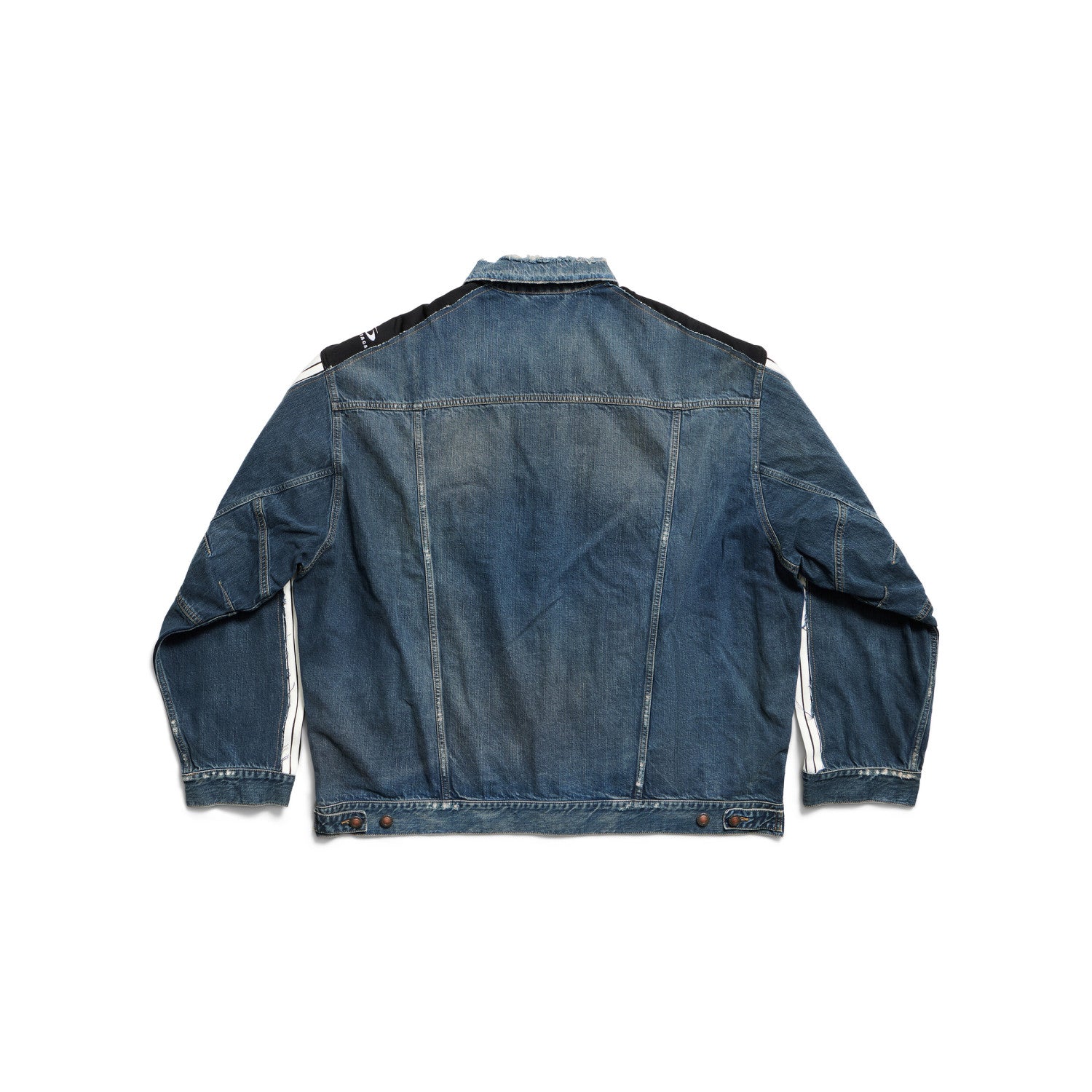 Balenciaga CUT- UP Men's Spring/fall Fashion Casual Washed Vintage Knit Fabric Lapel Single Breasted Denim Jacket With Zipper Or Button Closure Pair With Relaxed Fit Slouchy Jeans Suit Set #79511