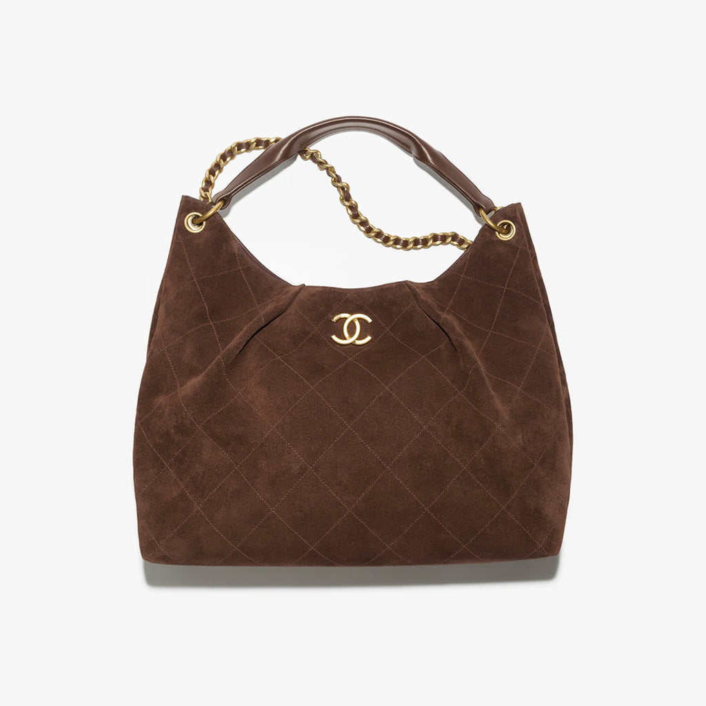 Chanel 26 Early Spring Vacation Series Super Large Hobo Hippie Bags Suede Leather Gold Deep Brown Chain Large Stray Bag #194784