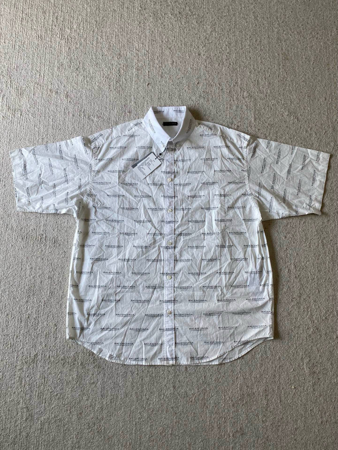 Balenciaga Men's Summer Solid Color Letter Print Single Breasted Short Sleeve Shirt #76361