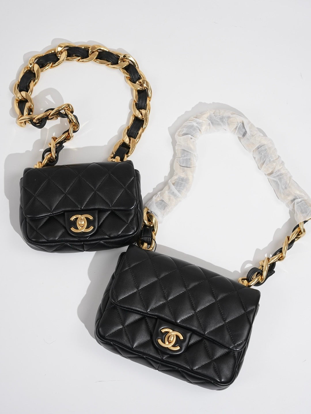 Chanel  Chunky Chain Black Gold Square Pouch Stylish And Elegant Evening Clutch Bag Crossbody Bag #195121