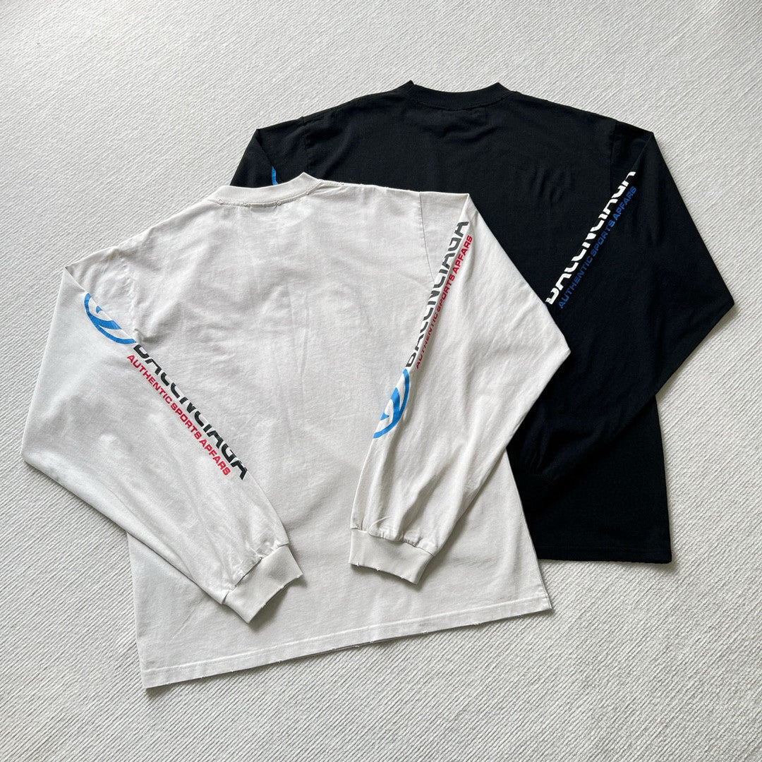 Balenciaga Men's and Women's Spring and Autumn Letter Printed Round Neck Cotton Raglan Sweatshirt Pullover #97891