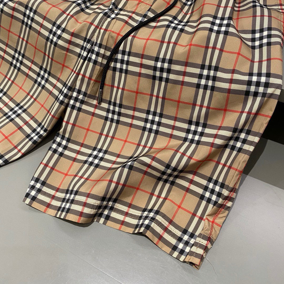 Burberry Men's Summer Check Drawstring Cinch Band Polyester Casual Shorts #76756