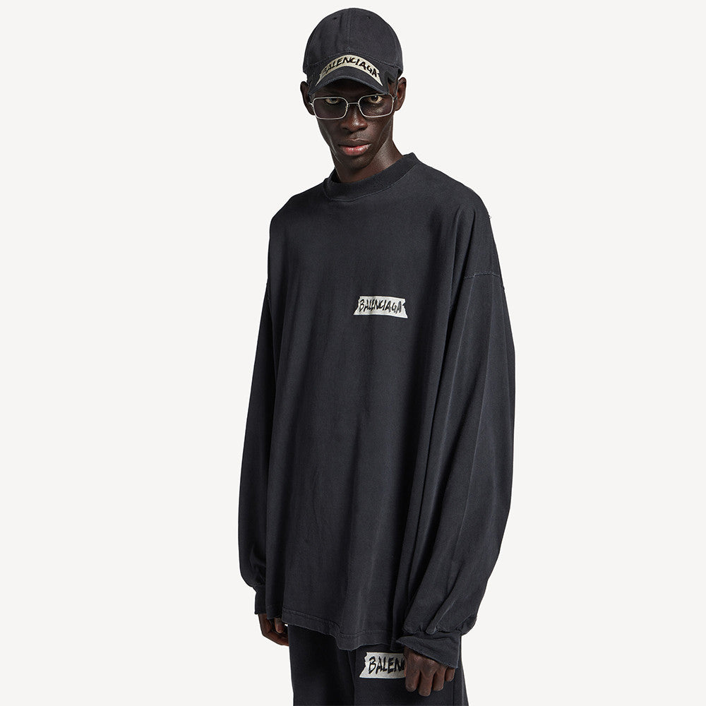 Balenciaga Top-quality Version Men's Masking Tape Long Sleeve T-shirt Large Fit in Faded Black #336737