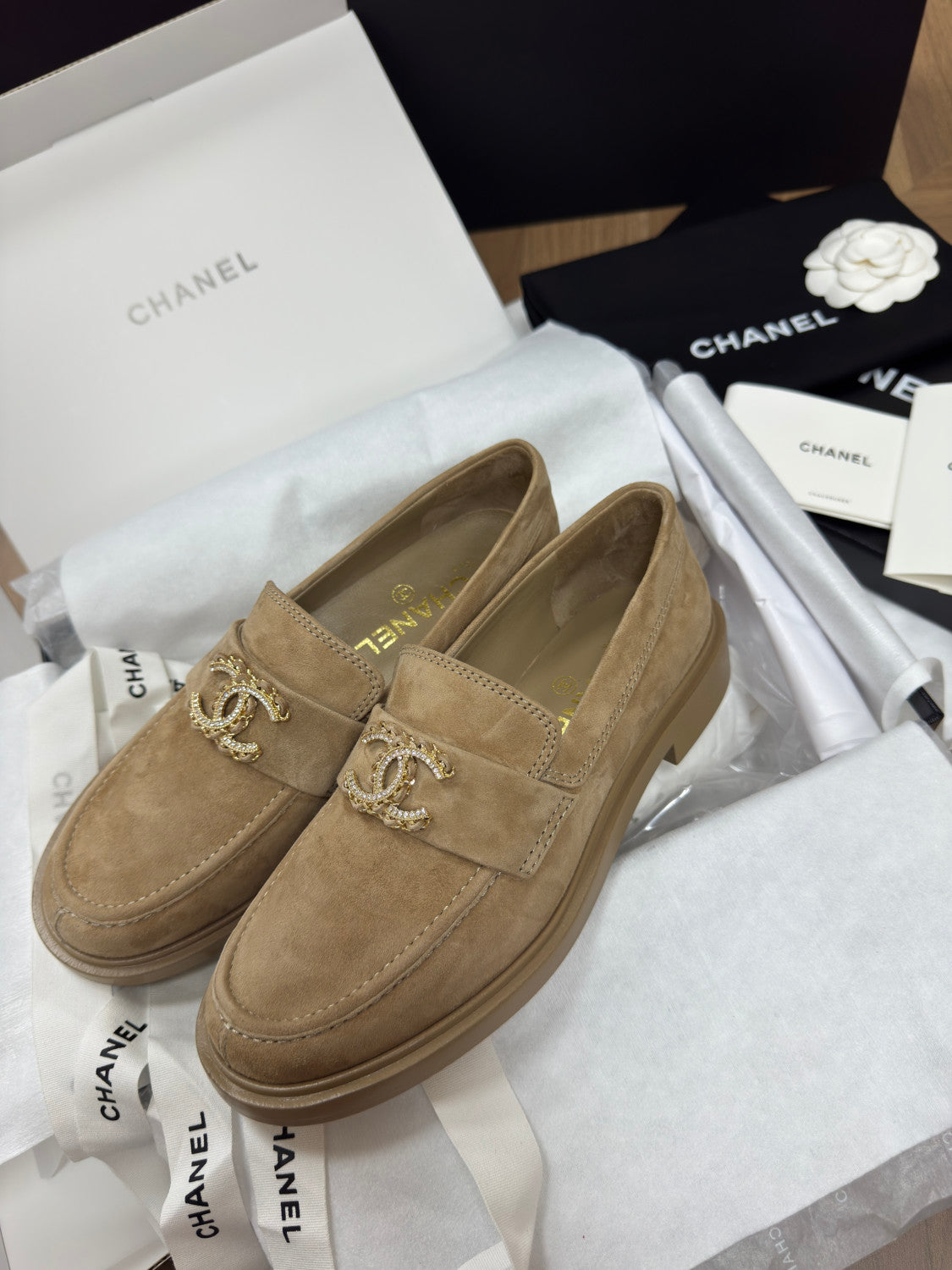 Chanel Women's Fall/Winter Fashion Casual Round Toe Slip On Flat Low Top Retro Stud Buckle Suede Loafers Shoes #78865