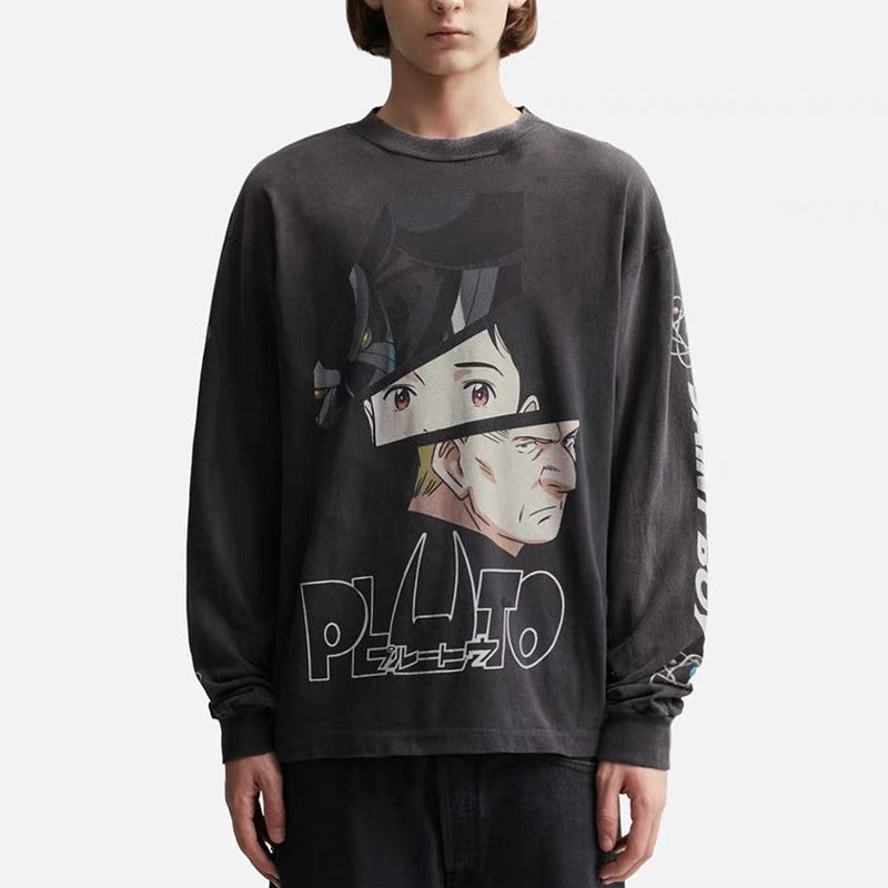 Saint Michael Men's Spring. Autumn And Winter High Street Letter Printed Round Neck Cotton Loose Pullover Long Sleeve Black Sweatshirt Ngvp #9471