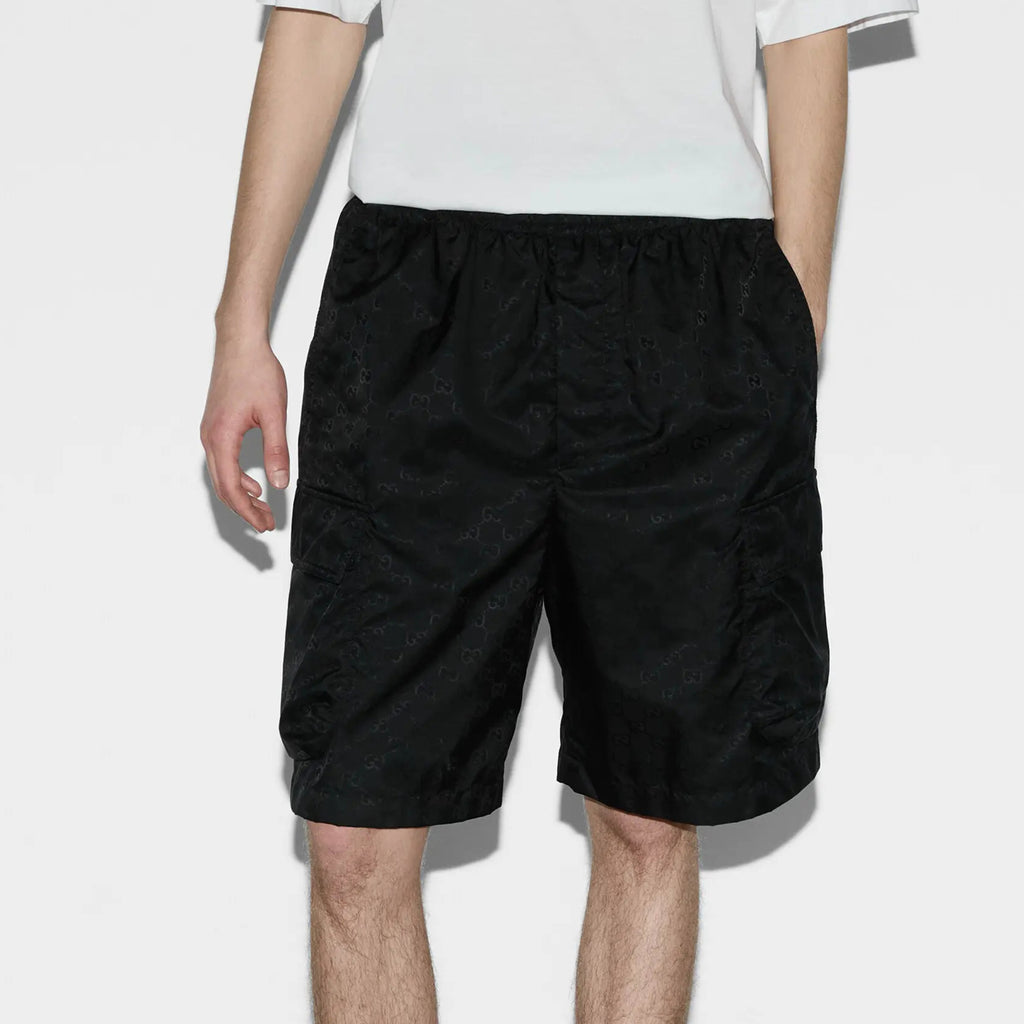 Gucci Men's Lightweight GG Nylon Jacquard Pocket Solid Color Summer Casual Elastic Shorts #76321