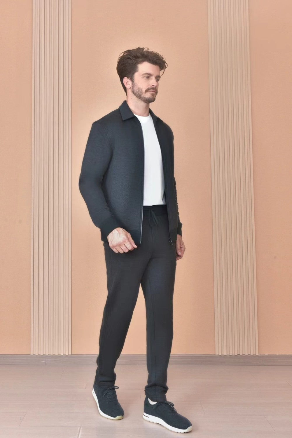 Loro Piana Men's The Gift of Kings® Blackrock Bomber Coat Long Sleeve Zipper Lapel Jacket Casual Solid Pants Set Ngvp #9645