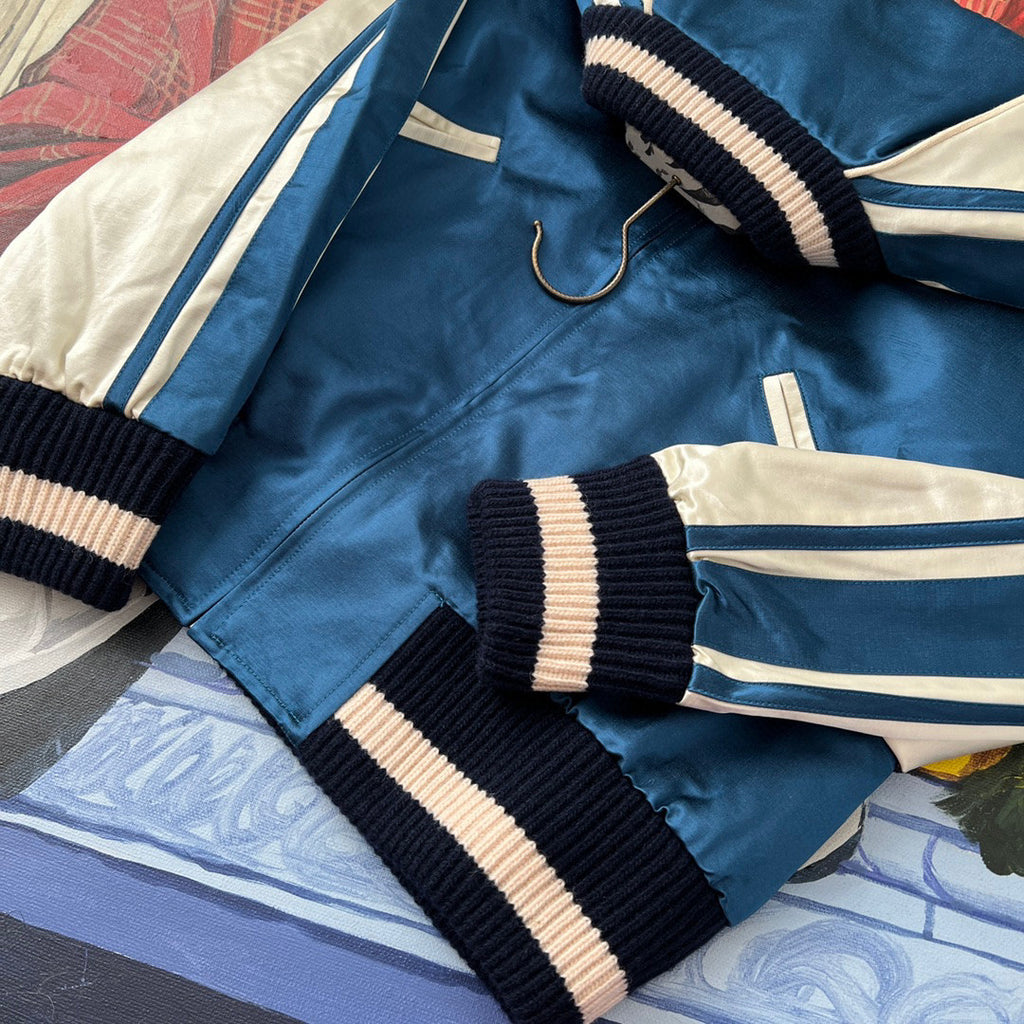 Gucci  Baseball Jersey Zip Up Jacket Blue #4583