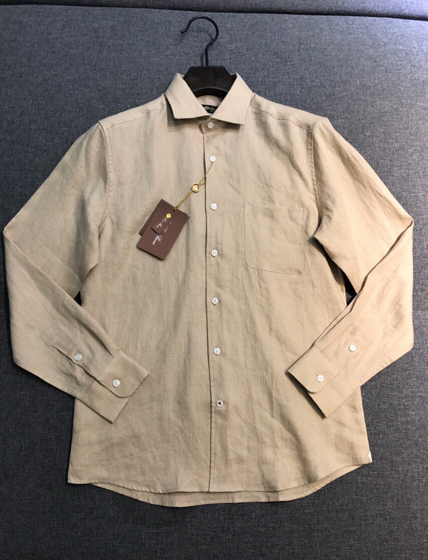 Loro Piana Men's Spring/Fall Fashion Classic Solid-Color Collared Single-Button Linen Shirt #78636