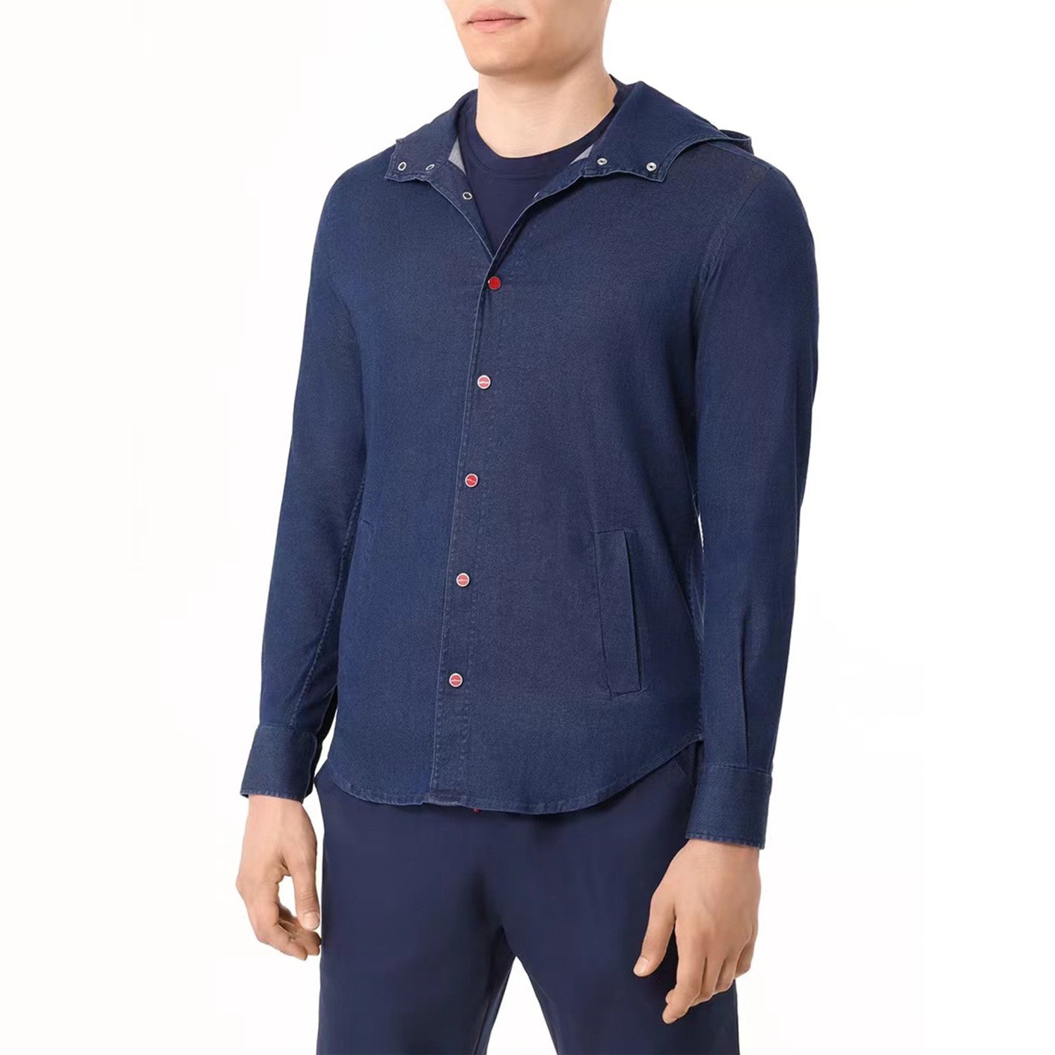 Kiton Men's Spring And Fall Retro Plaid Hooded Shirt Long-sleeved Lapel Buttons Fashion Casual Denim Cotton Shirt Ngvp #8879