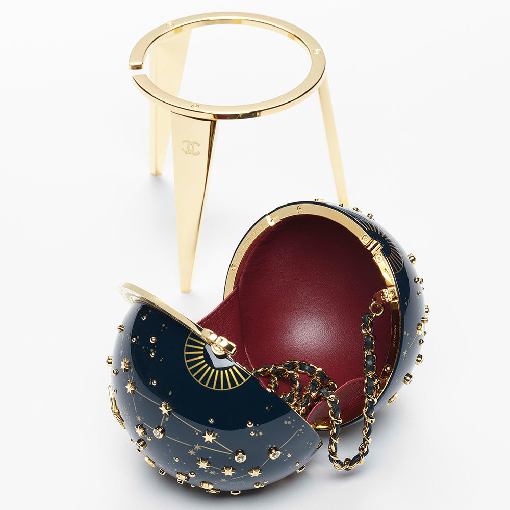 Chanel Evening Bag Resin Rhinestones and Gold Metal Dark Blue and Gold #377326