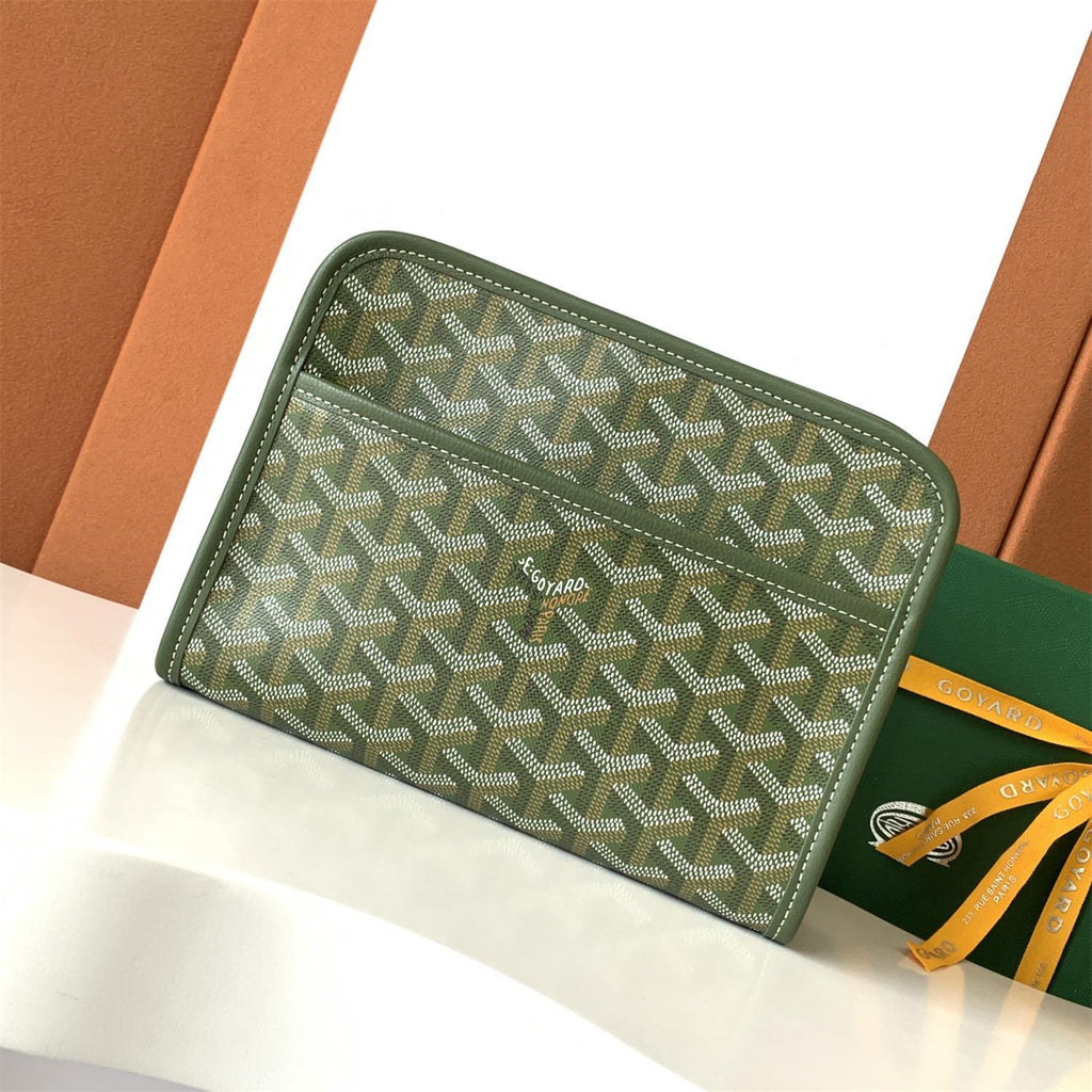 GOYARD Jouvence Men's and Women's Old Flower Full Print Zipper Closure Canvas Patchwork Leather Wash Bag Clutch Bags #75739