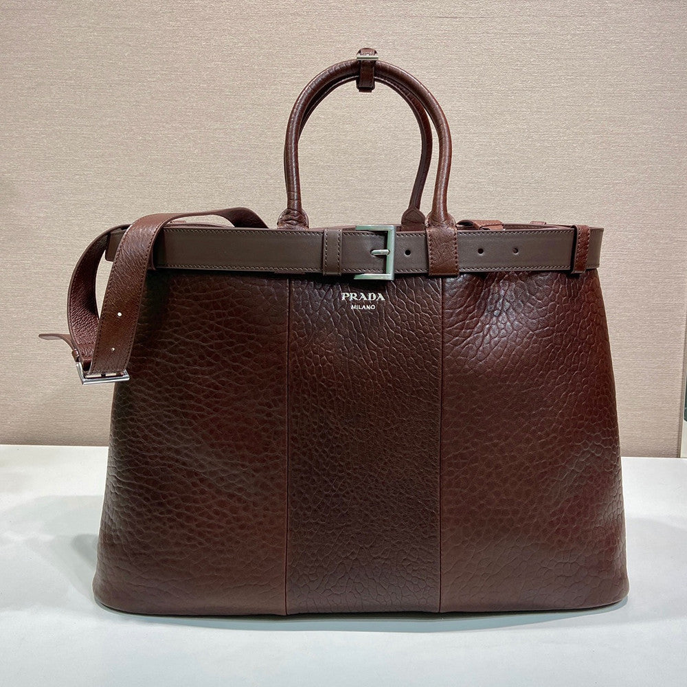 PRADA Black Prada Buckle Leather Bag With Belt #334235