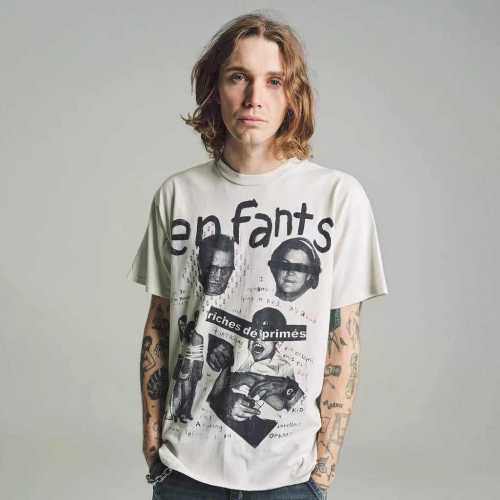 Enfants Riches Deprimes Men's Summer Letter Pattern Print Retro Casual Loose Straight Solid Color Cotton Short Sleeve T-Shirt #99365