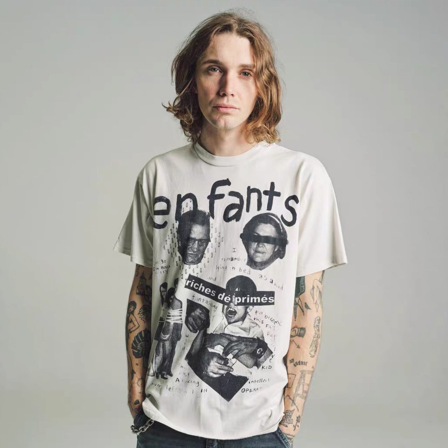 Enfants Riches Deprimes Men's Summer Letter Pattern Print Retro Casual Loose Straight Solid Color Cotton Short Sleeve T-Shirt #99365