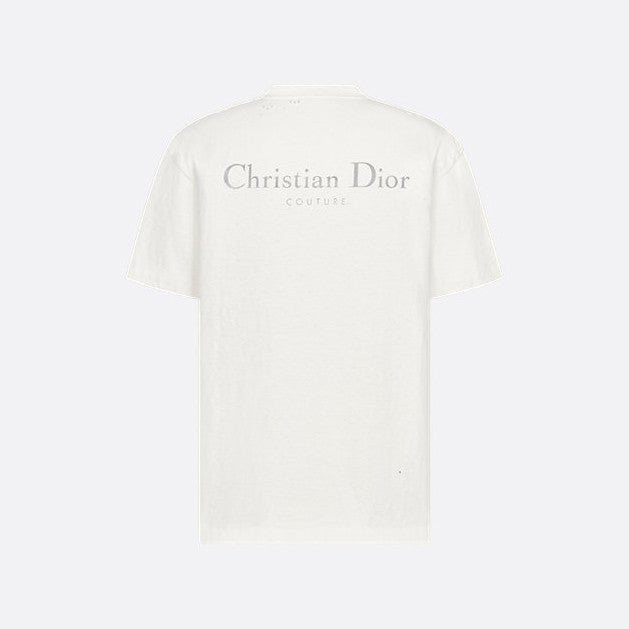 Dior Men's & Women's Summer Fashion Casual Solid Color Crew Neck Christian Dior Couture Print Relaxed Fit Plain-weave Knit Fabric With Distressed Finish Short Sleeve T-Shirt #79127