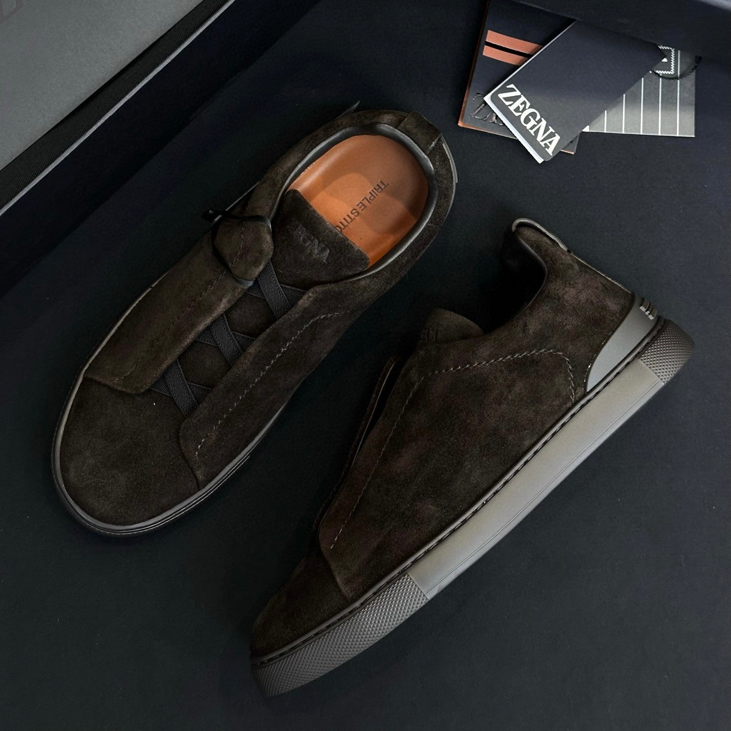 Ermenegildo Zegna Triple Stitchâ„?Men's Fall/Winter Fashion Luxury Casual Flat Low-Top Suede Loafers Shoes #79421