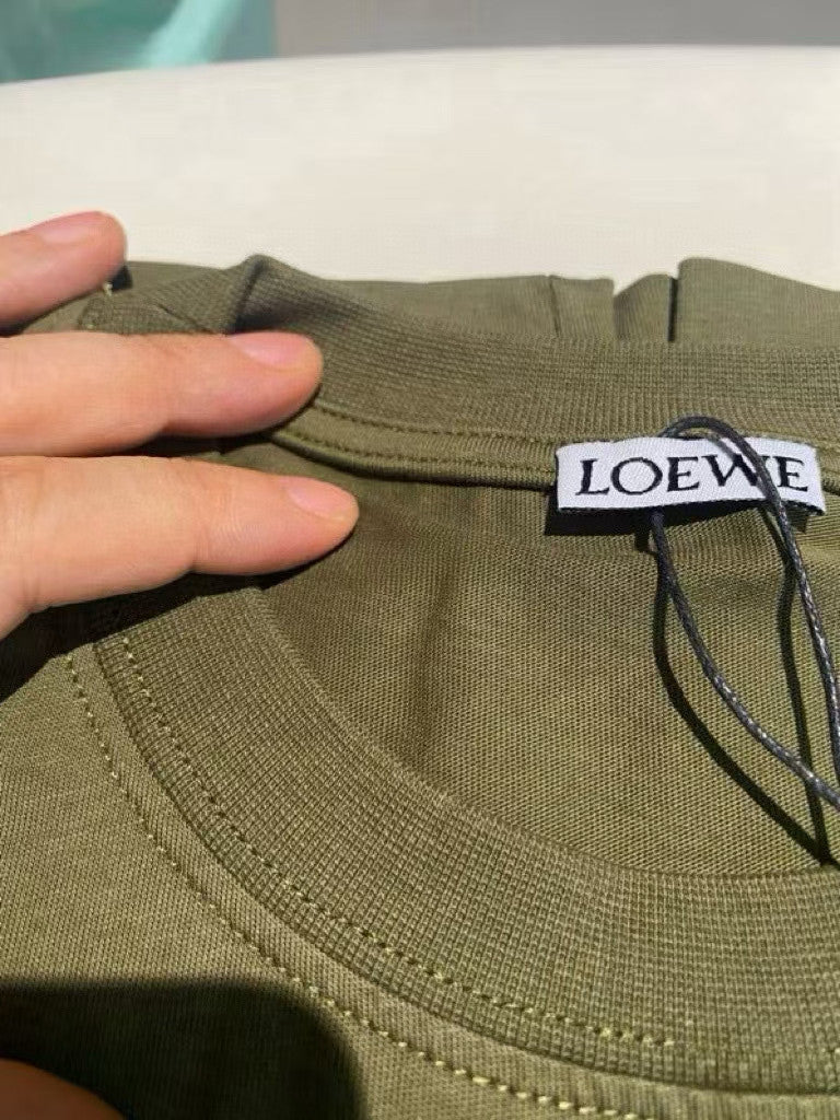 Loewe Men's Summer Solid Colour Embroidered Logo Print Round Neck Cotton Short Sleeve T-Shirt #76819
