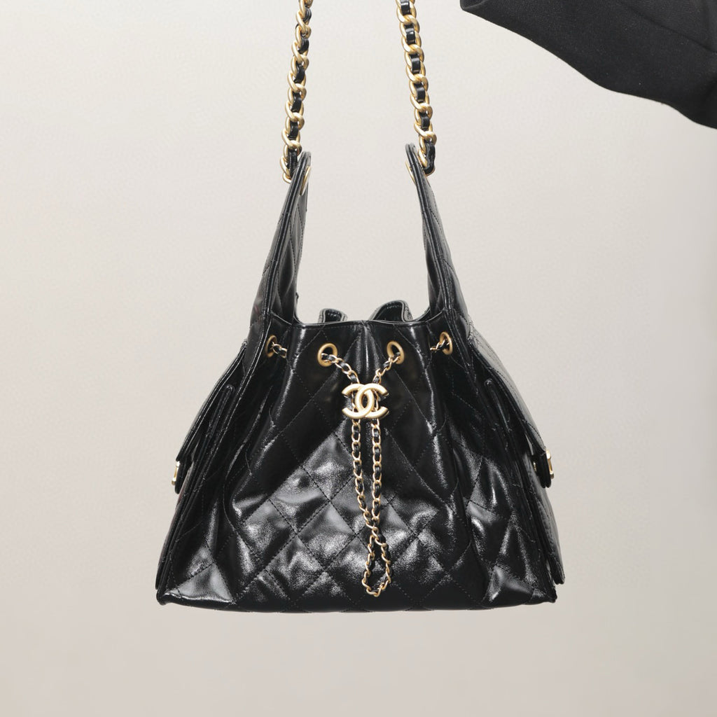 Chanel Women's Classic Double C Logo Solid Color Cowhide & Leather Tote Shoulder Bag Bags #75835