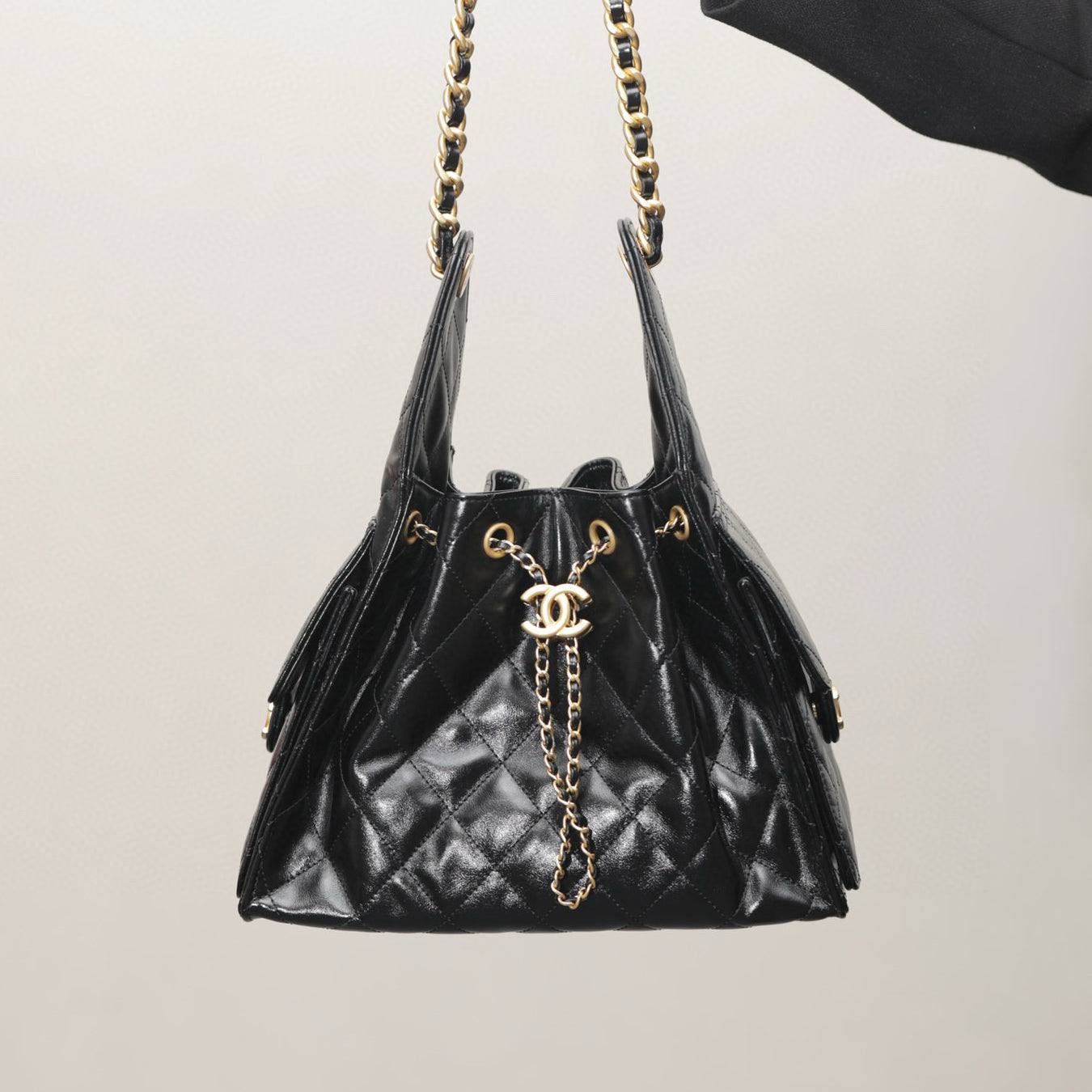 Chanel Women's Classic Double C Logo Solid Color Cowhide & Leather Tote Shoulder Bag Bags #75835