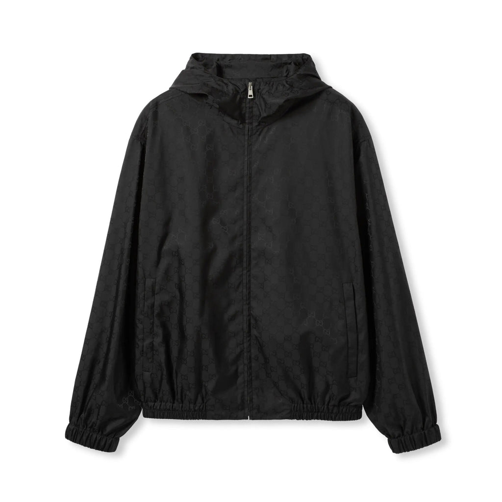 Gucci Men's Spring/Fall Fashion Casual All Over Print Double G Jacquard Tech Cotton-Blend Hooded Zipper Long Sleeve Jacket #78929