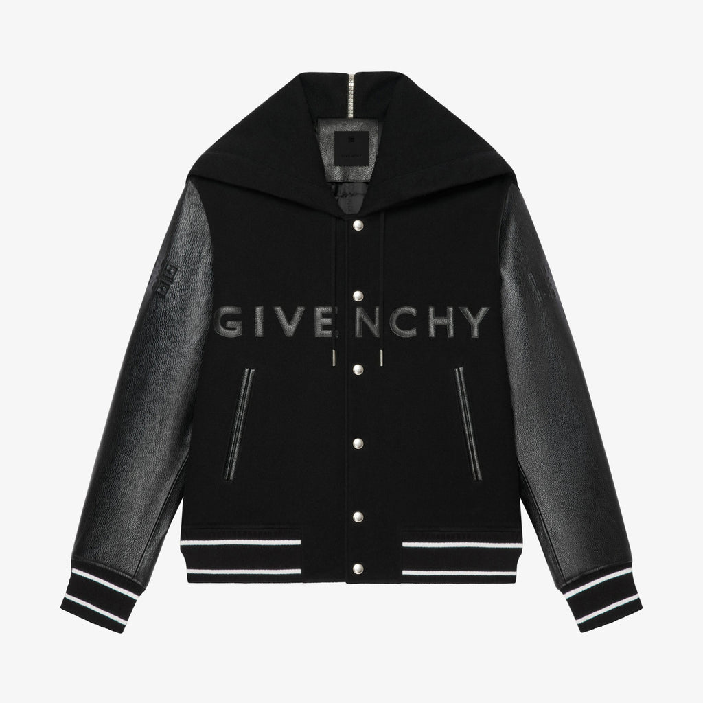 Givenchy Men's Autumn and Winter Color Blocking Single Breasted Wool and Leather Hooded Jacket #98878