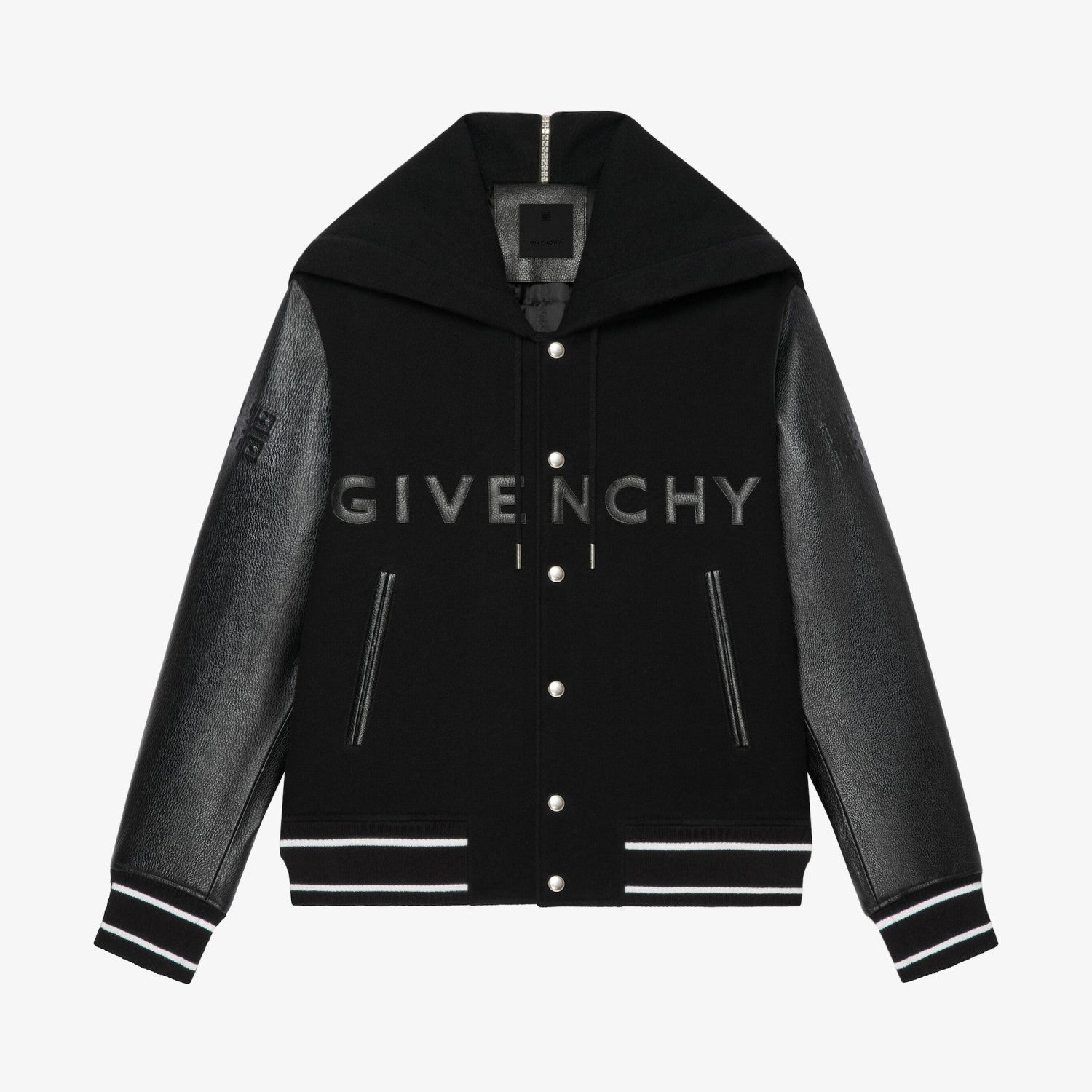 Givenchy Men's Autumn and Winter Color Blocking Single Breasted Wool and Leather Hooded Jacket #98878