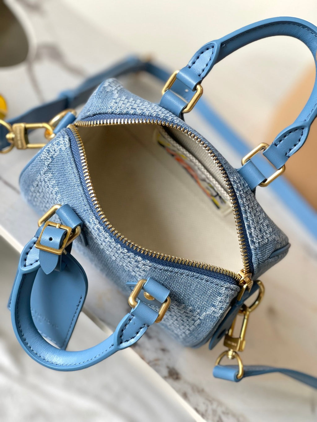 Louis Vuitton Speedy 18 Bandoulière Handbag Men's Women's Denim Bag Mini Handbags Fashion Luxury Temperament Bags N00208  #77281