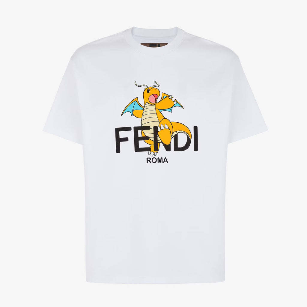 Fendi Men's and Women's Summer Dinosaur Printed Solid Color Round Neck Cotton Short Sleeve T-Shirt #98191